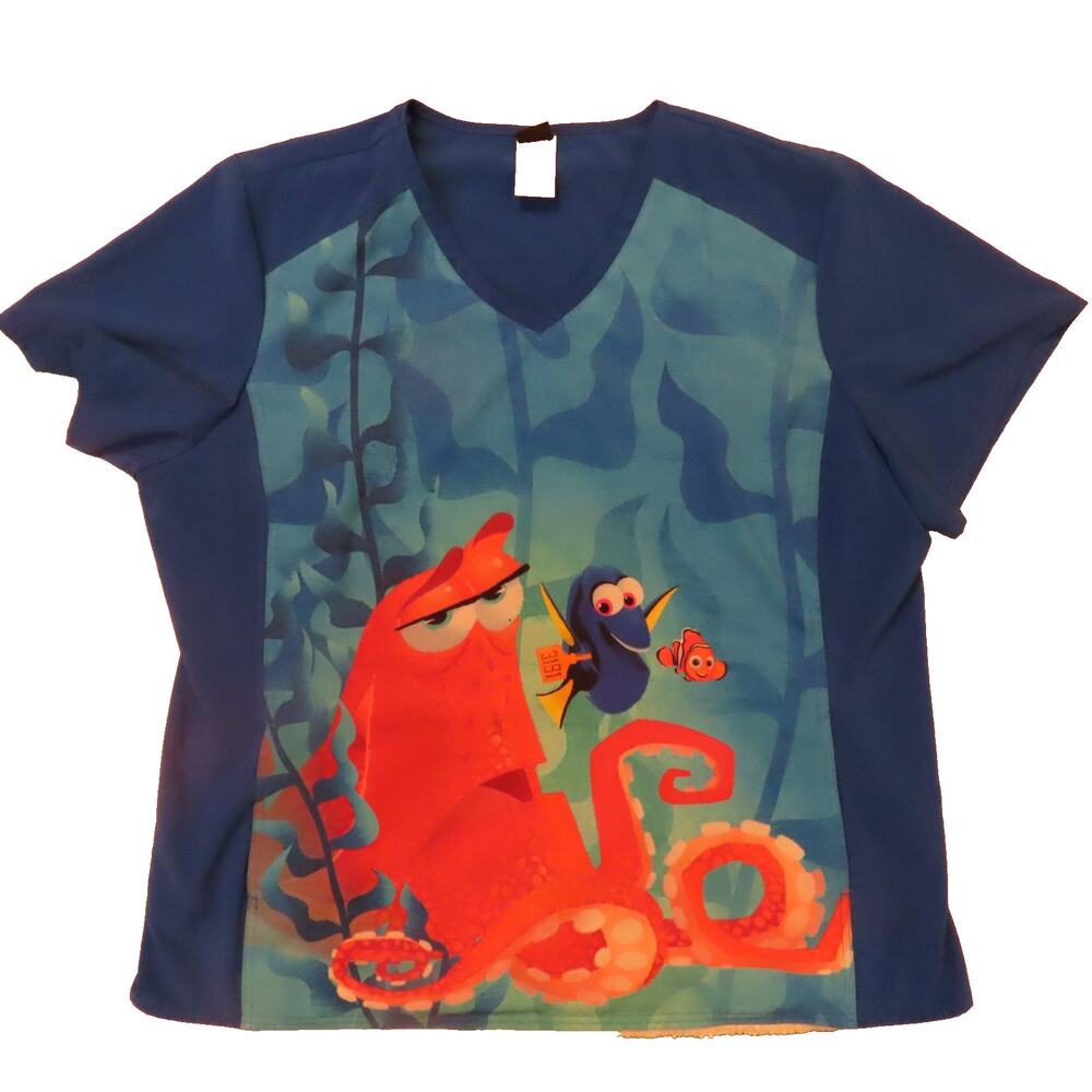 Disney Pixar Finding Dory Nemo Hank Blue Scrub Short Sleeve Top Womens Size 2XL